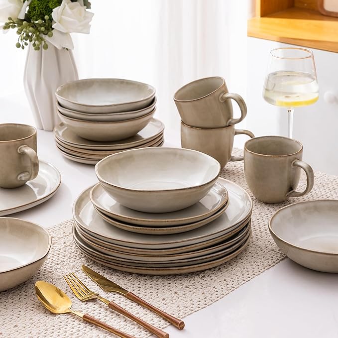 AmorArc 8.5'' Large Pasta Bowls, 36oz Ceramic Salad Serving Bowls Set of 4 for Kitchen, Wide Stoneware Bowls for Pasta,Salad,Fruit,Bread, Microwave Safe, Cappuccino