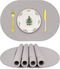 Silicone Placemats, Oval Placemats for Dining Table, Placemats Set of 4, Non-Slip Waterproof Heat Resistant Outdoor Placemat for Patio Table (Light Gray-Oval)