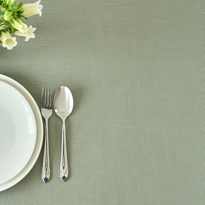maxmill Lux Faux Linen Table Cloth with Slubby Yarn Textured Weaves Wrinkle Free Anti-Shrink Soft Tablecloth Decorative Table Cover for Dining Room Use Rectangle 60 x 104 Inch Sage Green