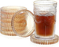 JUXYES 8 Pack Amber Tone Crystal Coasters Round Cup Mat, Glass Coasters for Drinks Coffee Tea Wine, Decorative Wine Bottle Coaster, Crystal Drink Coasters for Restaurant bar Kitchen Dining Table