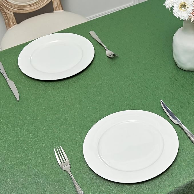 Rectangle Tablecloth Waterproof 60x84 inch Linen Textured Table Cloth Stain and Wrinkle Resistant Washable, Decorative Fabric Table Cover for Dining, Party and Camping, Green