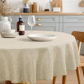 JIUZHEN Round Table Cloth Faux Linen Farmhouse Tablecloth Wrinkle and Stain Resistant Decorative Fabric Table Cover for Kitchen, Dining Room, Parties and Camping, Beige, 70 Inch Round