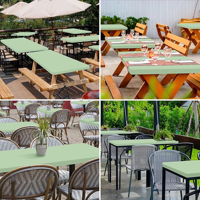 homing 2 Pack Rectangle Table Cloth, Elastic Fitted Fabric Tablecloth Fits for 4 Foot Folding Tables, Washable Table Cover for Picnic, Camping, Indoor & Outdoor (Green, 24" x 48")