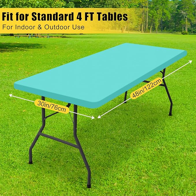 Smiry Rectangle Tablecloth, Elastic Fitted Flannel Backed Vinyl Tablecloths for 4ft Folding Tables, Waterproof Wipeable Table Covers for Indoor, Outdoor, Picnic and Camping (Teal, 30"x48")