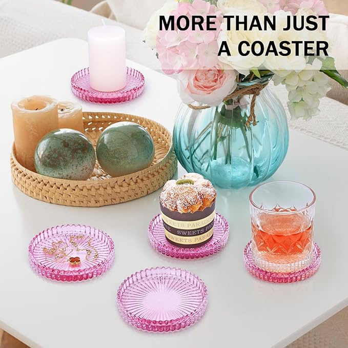 Modern Glass Coasters, GOH DODD Set of 6 Crystal Coasters Tabletop Protection for Drinks, Home Decor, Kitchen, Living Room, Patio, Wedding, Party, Housewarming Gifts, Clear Purple