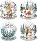 60Pcs Winter Woodland Animals Disposable Paper Plates 9” Winter Wonderland Heavy Duty Paper Plates with Bunny Fox Deer Patterns for Christmas Holiday Party Supplies Decorations