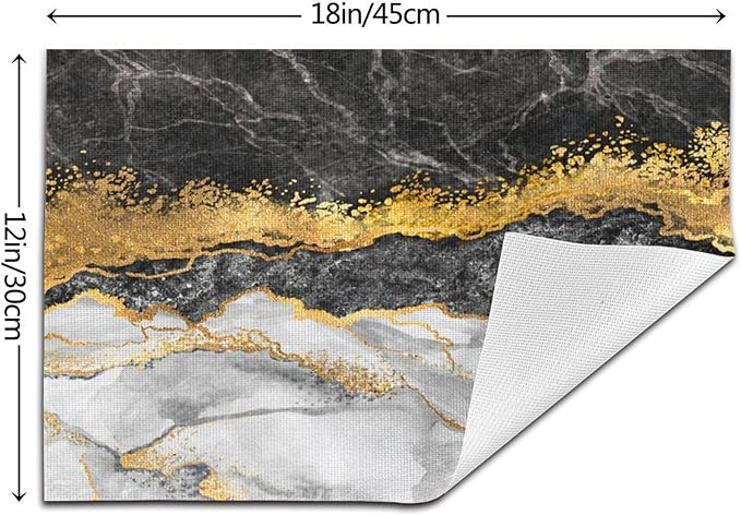 Black Gold Marble Placemats Set of 4 Linen Washable Non-Slip Heat-Resistant Gold and Black Grey Kitchen Table Mats for Dining Outdoor Party Home Decor 12x18 Inch Decorative Place Mats