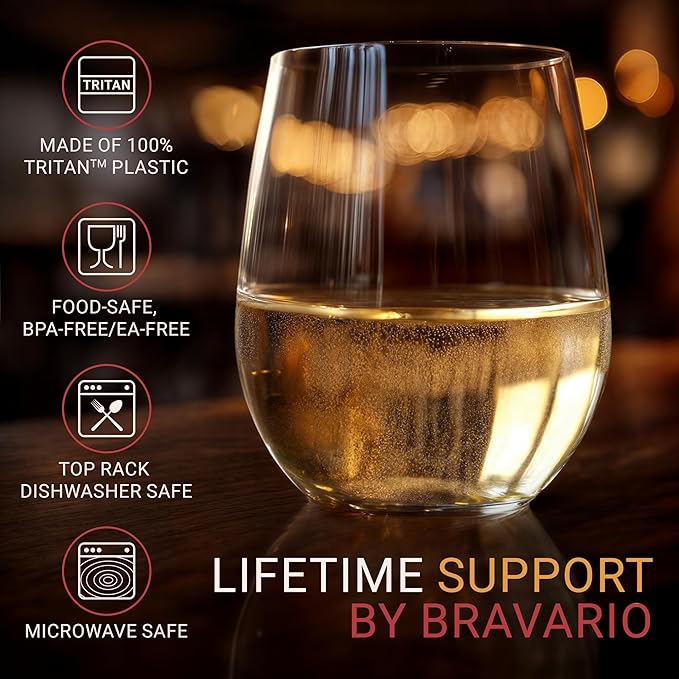 Unbreakable Stemless Plastic Wine Glasses | Reusable | Shatterproof 100% Tritan Plastic | Dishwasher-Safe | BPA-free | Awesome for Indoor & Outdoor | 13 oz, Set of 8