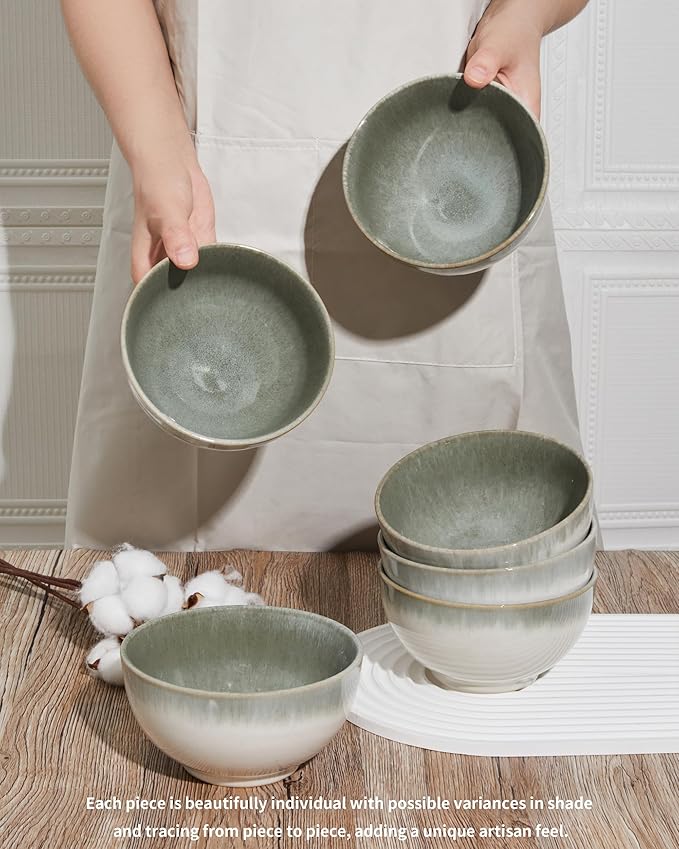 Cereal Bowl, 22 Oz Soup Bowls Set of 6 for Cereal, Snack, Rice, Salad, Side Dishes, Stoneware Bowls for Kitchen Decor, Ceramic Small Cereal Bowls