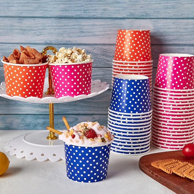 LITOPAK 120 Pack 12 oz Ice Cream Cups, Disposable Dessert Cups for Cold or Hot Food, Coloured Paper Dessert Bowls for Soups, Sundaes, and Ice Cream