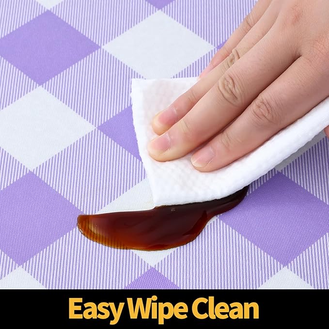 Smiry Rectangle Picnic Table Cloth, Elastic Waterproof Fitted Vinyl Tablecloths, Flannel Backed Buffalo Plaid Table Covers for Dining, Camping, Outdoor (White and Purple, 30" x 48")