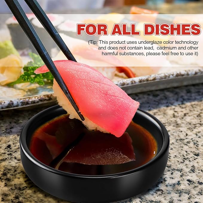 Roshtia 30 Pieces Ceramic Soy Sauce Dish 3.5 Inch Porcelain Dipping Bowls 3oz Multipurpose Small Bowl Mini Serving Dinnerware for Pinch Seasoning Appetizer Soy Sushi(Matte Black)