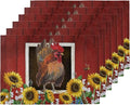 Watercolor Red Barn Cock Placemat Set of 6, Rooster Sunflowers Heart Heat-Resistant Washable Table Place Mats for Kitchen Dining Table Decoration