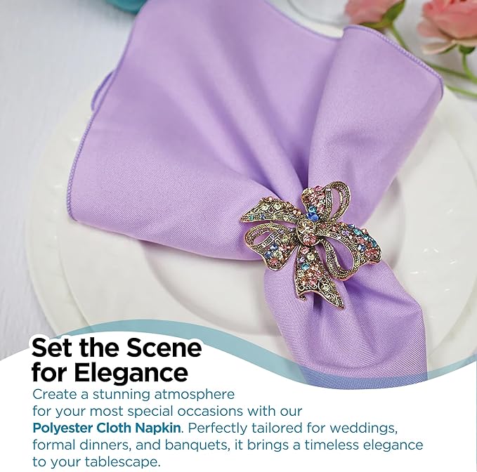 Polyester Cloth Napkins - Washable Soft Table Linens - Durable & Elegant for Dining, Restaurants, Weddings, Events, Rentals, Banquets, & Parties - Premium Quality Set of 250, Lavender, 17"x17"
