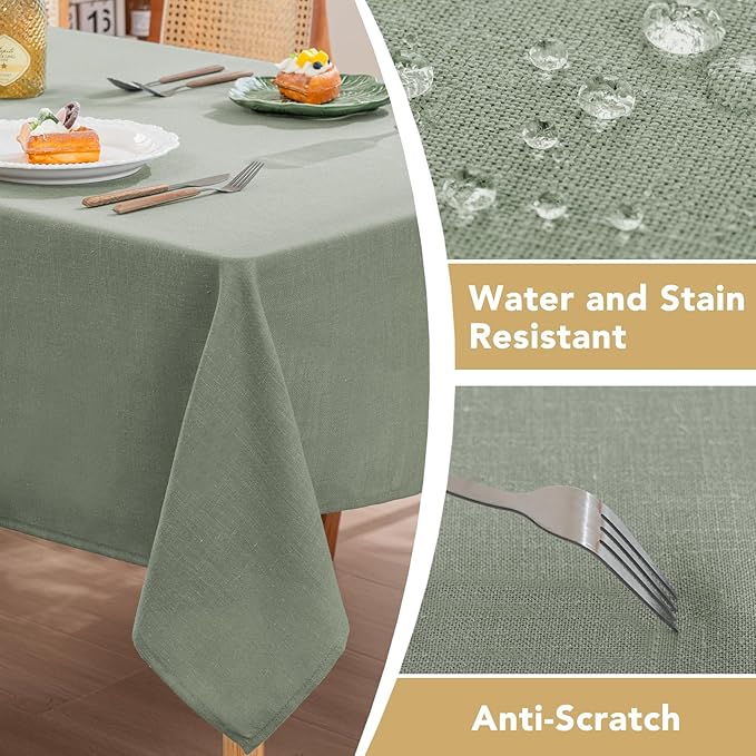 H.VERSAILTEX Linen Table Cloths Rectangle 60 x 84 Inch Premium Tablecloth Spill-Proof Waterproof Table Cover for Dining Buffet Feature Extra Soft and Thick Fabric Wrinkle Free, Sage