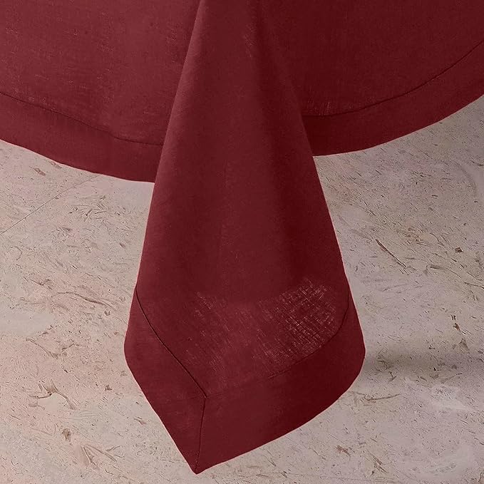 D'Moksha Homes Linen Tablecloth for Rectangle Tables 60 x 144 Inch - 100% Pure Linen Dark Red Table Cloth - Machine Washable Cloth Tablecloth for Valentines, Spring