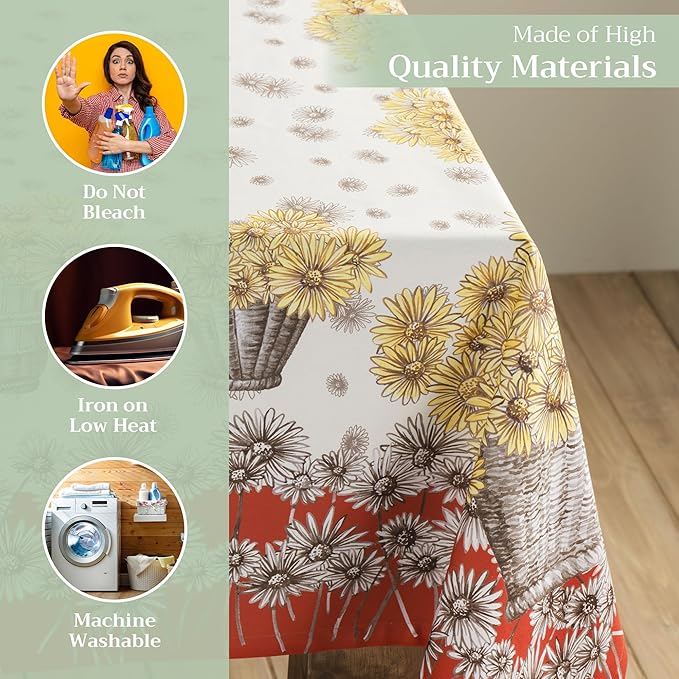 Maison d' Hermine Table Cloth Rectangle Table 100% Cotton 60 x 108 Inches Fall Tablecloth Reusable Everyday Use for Thanksgiving Christmas Decorations Dining Farmhouse Party (Bagatelle)