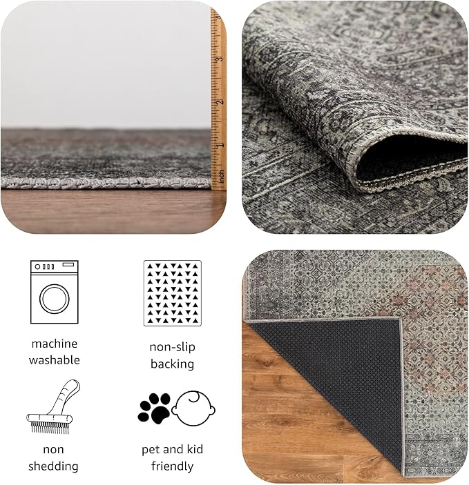 Keen Home Design 3x5 Rug - Machine Washable Entry Rug with Non-Slip Backing, Ideal for Enteryway, Kitchen, Bathroom, Laundry Room - Vintage, Easy Clean, Durable, Low Pile - (3' x 5')