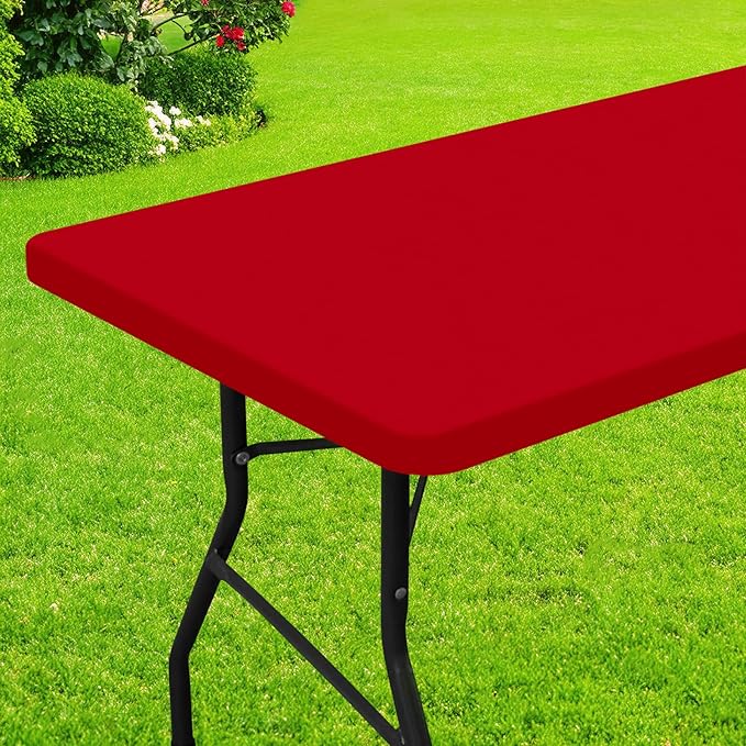 Smiry Rectangle Picnic Table Cloth, Waterproof Elastic Fitted Tablecloths for 4 Foot Tables, Washable Polyester Table Cover for Camping, Indoor and Outdoor (Red, 30"x48")
