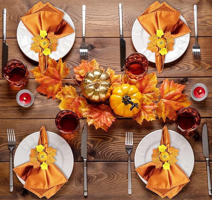 WINGFISH Fall Napkin Rings 12 Pcs Thanksgiving Napkin Rings Farmhouse Fall Pumpkin Napkin Holder for Thanksgiving Table Decorations, Fall Banquet, Holiday Dinner Party
