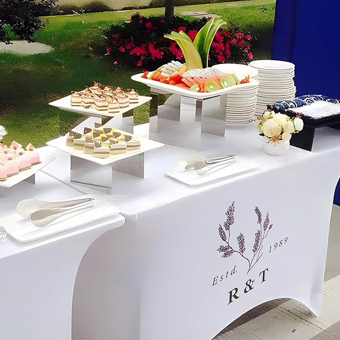 Personalized Table Cloth with Logo Image Customized Tablecloth 4FT/5FT/6FT/8FT Spandex Customized Table Cover Promotional Business Tradeshow Events Birthday Party Wedding (8FT Spandex(Open back))