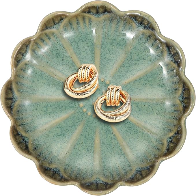 uxcell 1Pcs Ceramics Jewelry Plate, Sunflower Shape Key Holder Bowl for Entryway Table Decor Small Ring Tray Dish Gift for Women Girlfriend, Dark green