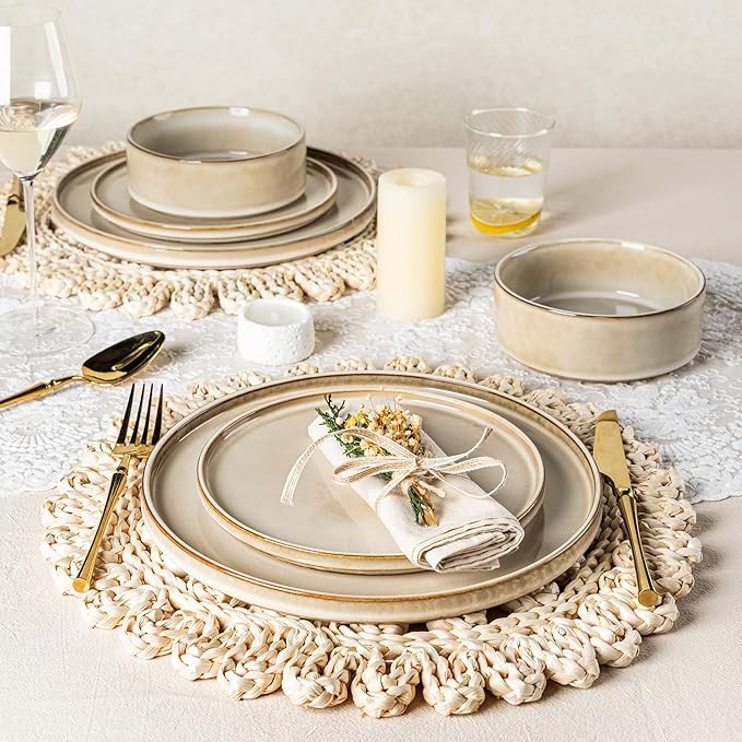 AmorArc Ceramic Dinnerware Sets, Handmade Reactive Glaze Stoneware Plates and Bowls Sets,Highly Chip and Crack Resistant | Dishwasher & Microwave Safe Dishes Set, Service for 6 (18pc)