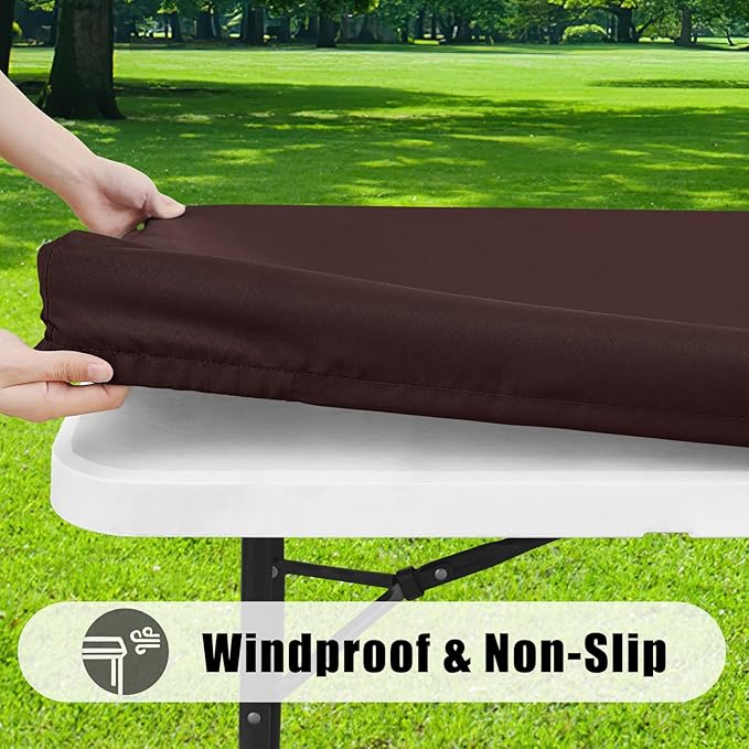 Smiry Rectangle Picnic Table Cloth, Waterproof Elastic Fitted Tablecloths for 6 Foot Tables, Washable Polyester Table Cover for Camping, Indoor and Outdoor (Coffee, 30"x72")