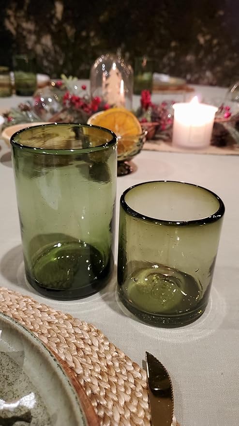 Solid Olive Green 9 oz Short Tumblers (set of 6), Recycled Glass, Lead-free, Toxin-Free (9oz Tumbler)