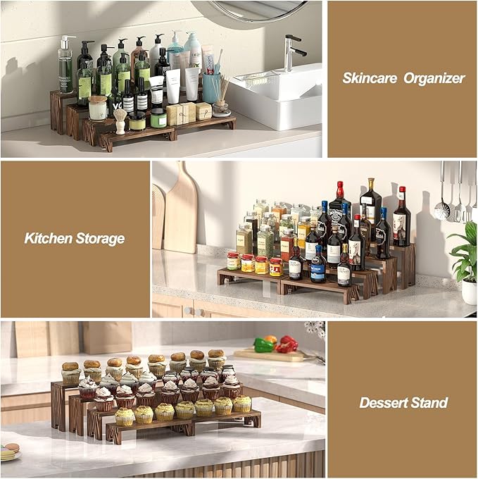 2 Set Wooden Tiered Risers Display Stands for Vendor Events,Stackable Wooden Cupcake Display Stand,Farmhouse Decor Wood Dessert Table Display Set,Vendor Booth Display Items,Food Display Risers for Party（12-11.2-10.4-9.6IN）