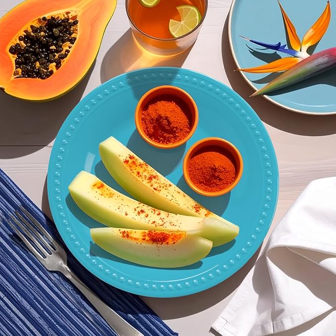 Melamine Beaded Dinner Plate Set of 6, 11inch, Aqua, BPA Free, Platter, Serving Dishes, Chip & Break Resistant, Lightweight, Durable, Great for Dining, BBQs, Picnics, Weddings & Everyday Meals