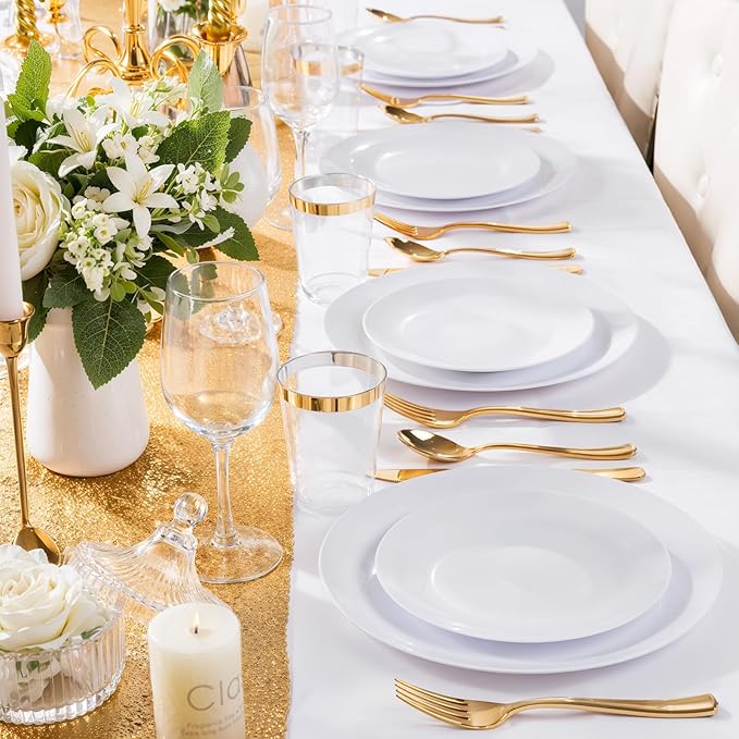 Nervure 100Pcs White Plastic Plates - 7.5inch Disposable White Dessert/Salad Plates - Heavy Duty Plastic Plate Ideal for Wedding & Party