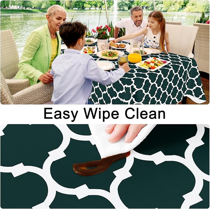 Smiry Round Plastic Table Cloth, Waterproof Vinyl Tablecloth with Flannel Backing for Round Tables, Wipeable & Spillproof for Dining, Camping, Indoor and Outdoor (60" Round, Hunter Green)