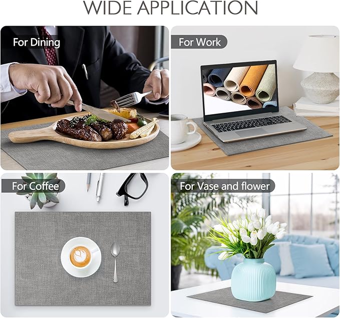Faux Leather Placemats Set of 8 Washable PU Table mats for Kitchen Table - Heat Resistant, Waterproof, Easy Clean, Anti Slip 11.8" x 17" (Light Grey-8 Pack)