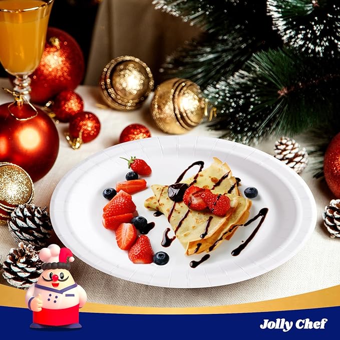 JOLLY CHEF10 inch 140 Pack Disposable Paper Plates,Soak Proof, Cut Proof, Microwave Safe Heavy Duty Paper Plates Everyday Use
