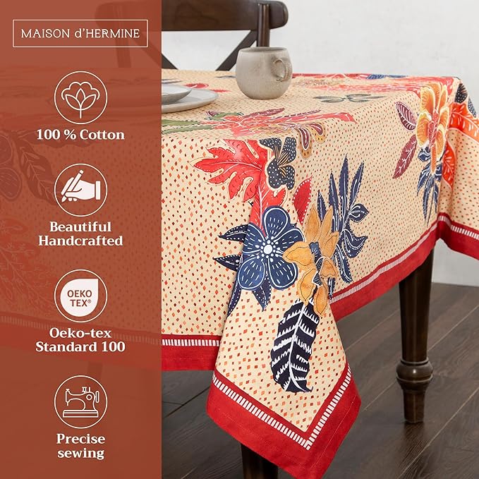 Maison d' Hermine Table Cloth Rectangle Table 100% Cotton 70 x 120 Inches Fall Tablecloth Reusable Everyday Use for Thanksgiving Christmas Decorations Dining Farmhouse Party (Kalahari)