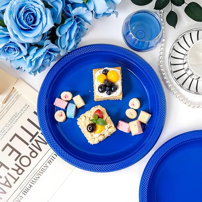 WELLIFE Royal Blue Party Plates 10 Inch -150 Count, Disposable Plastic Dark Blue Dinner Plates for New Year Party Dessert Cake Appetizer