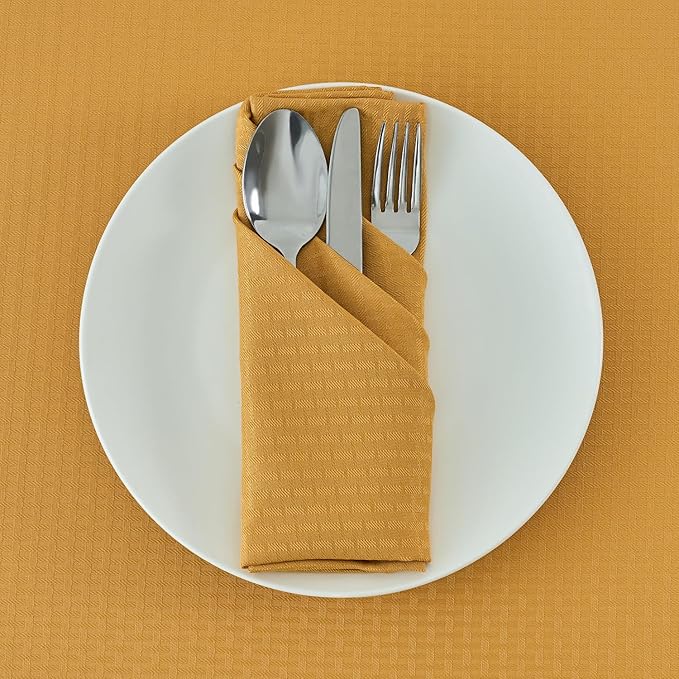 maxmill Cloth Napkins Weaved Texture Pattern Soft Comfortable and Luxury Serviette for Restaurant Family Dinners Weddings Parties and Banquets Set of 4 Pieces, 20 x 20 Inch Ochre Yellow