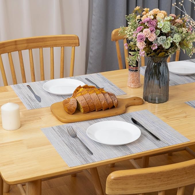 Winknowl Placemats Set of 4, Heat Resistant Stain Resistant Woven Vinyl Insulation Place mats, Durable Washable Elegant Table Mats for Kitchen Dining Table Decor (Lightsteel Blue)