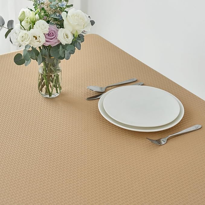 maxmill Tablecloth Weaved Texture Stain Resistant Waterproof, Wrinkle Resistant Washable Table Cloth, Fabric Table Cover for Dining Room, Indoor Outdoor Use, Rectangle 60 x 120 Inch, Beige