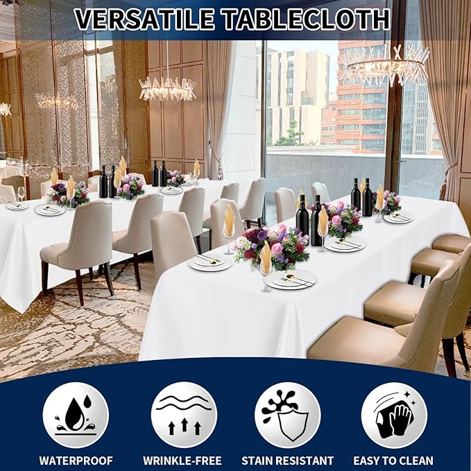 PureFit 6 Pack White Rectangle Table Cloths 60 x 126 Inch, Stain Resistant Polyester Table Covers for Dining Room, Wedding, Party, Banquet and Camping