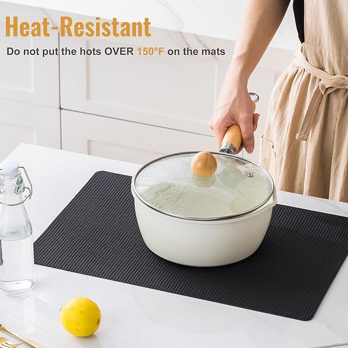 Jovono Faux Leather Placemats Set of 6, Waterproof Washable Table Mats, Easy-Clean Heat Resistant Kitchen Vinyl Place Mat for Dining Table, Restaurant, Indoor, 17.8"x11.8", Black