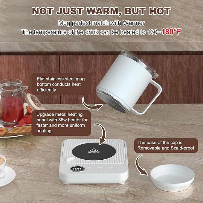 Coffee Mug Warmer & Mug Set for Desk, Smart Coffee Cup Warmer with 16oz Heated Mug, Coffee Heater with Auto Shut Off for Office/Home, Birthday/Valentine's Day/Coffee Gifts for Men & Women, White