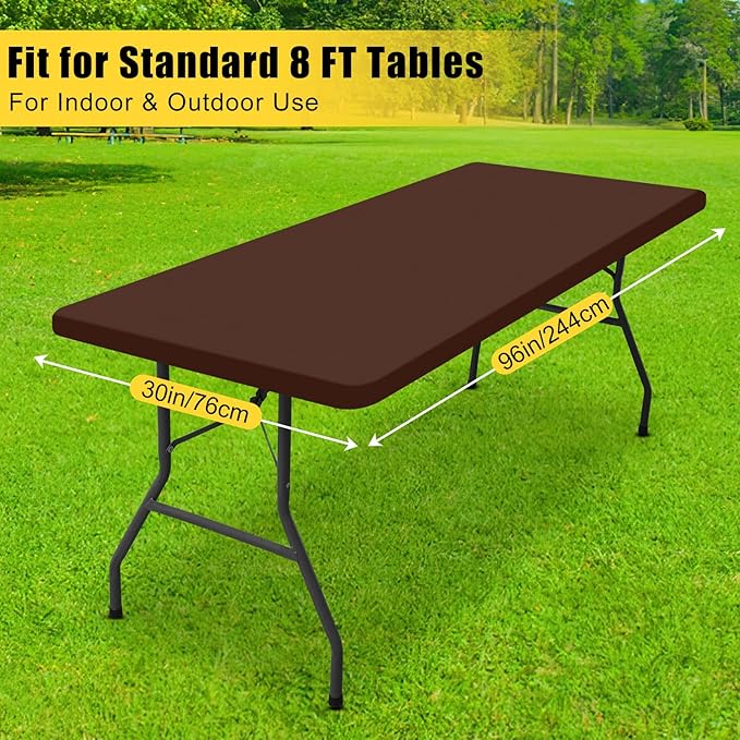 Smiry Rectangle Tablecloth, Elastic Fitted Flannel Backed Vinyl Tablecloths for 8ft Folding Tables, Waterproof Wipeable Table Covers for Indoor, Outdoor, Picnic and Camping (Coffee, 30"x96")
