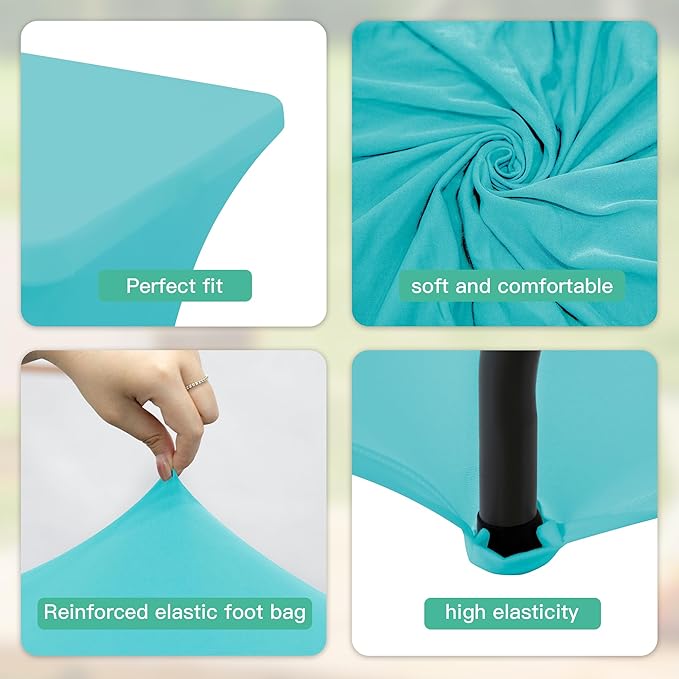 6Pack 8FT Table Cloth for Rectangular Fitted Events Stretch Sky Blue Table Covers Washable Spandex Tablecloth Protector for Party, Wedding, Cocktail, Banquet, Festival