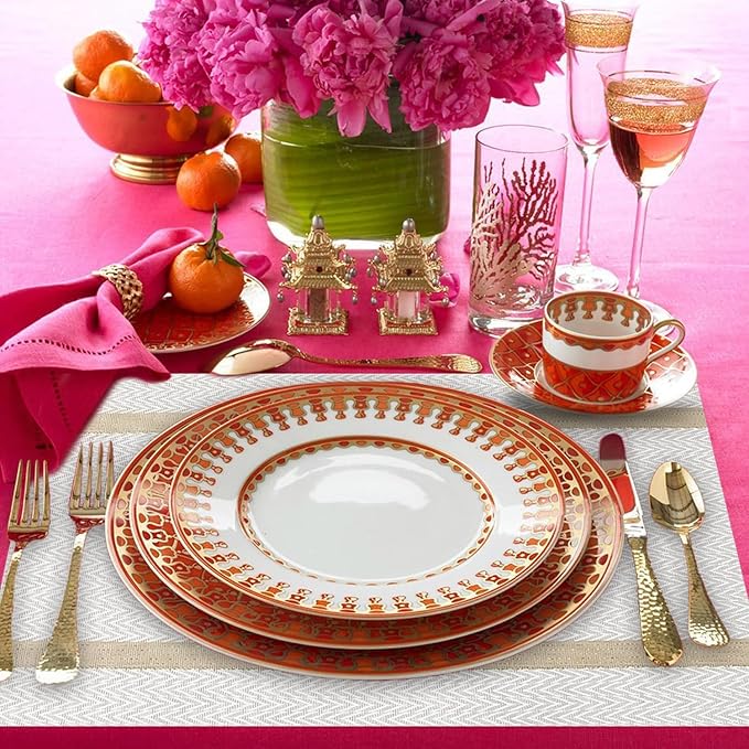 FAVE Placemats Set of 12 White Placemat Woven with Golden Thread Vinyl Placemats for Wedding, Banquet, Birthday, Party, Restaurant Decorations(White, 12"x18"-12PCS)