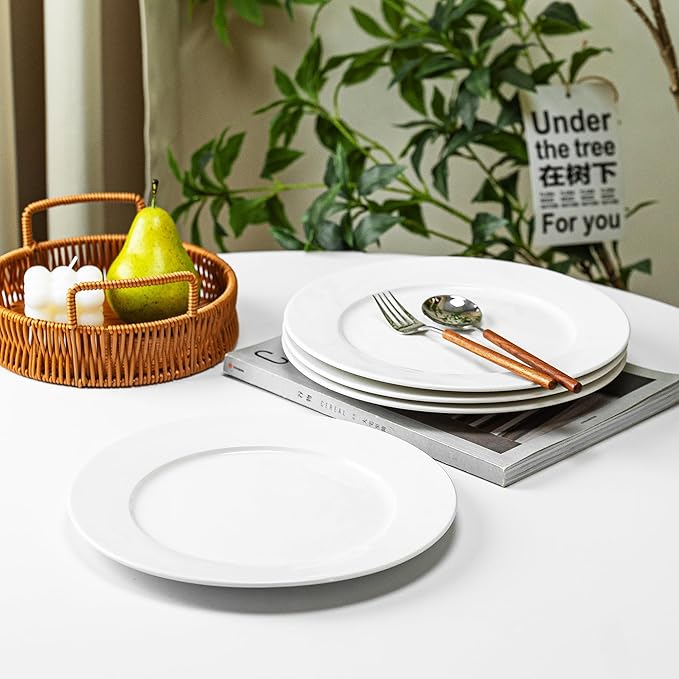 White Ceramic Dinner Plates Set of 4, 12 Inch Large Porcelain Dinner Plates for Salad, Pasta, and Steak – Microwave and Dishwasher Safe Dinnerware