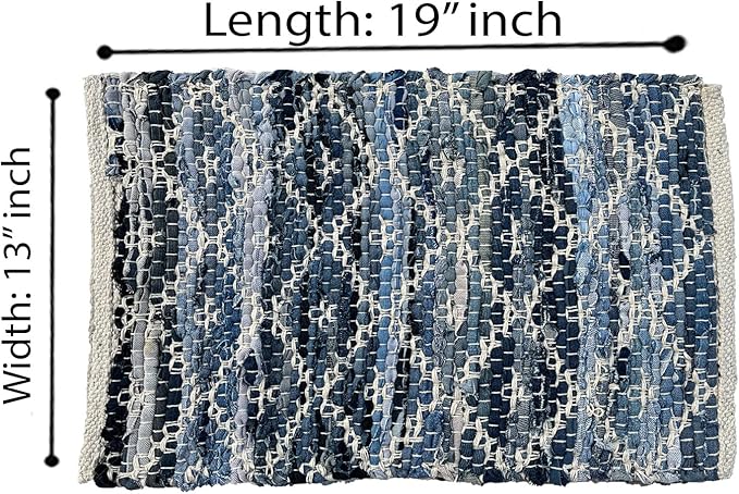 Perilla Home Natural Chindi Jute Placemats Set of 4 Vintage Boho 13x19 Inch Blue-Grey Rectangle Table Mats for Kitchen Dining Room Home Decor Banquets Family Gathering Rustic Placemat (Alexandria)