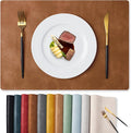 MOSAYT Vinyl Placemats Set of 4-12 X 17 Inch - Faux Leather 100% Waterproof Oil-Proof Wipeable PU Place Mats, Heat Resistant Reversible Table Mats for Kitchen, Dining, Outdoor (Reddish Brown)