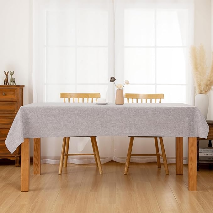 Hiasan 2 Pack Faux Linen Rectangle Tablecloth - Wrinkle and Stain Resistant Washable Table Cloth for Kitchen Dining Room Holiday Table Cover for Party Dinner, Stone, 90 x 132 Inch